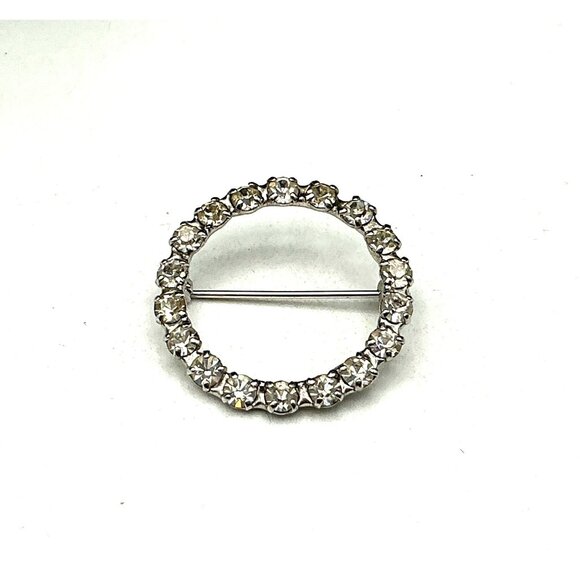 Vintage Rhinestone Circle Brooch Pin Silver-Tone - Picture 1 of 3